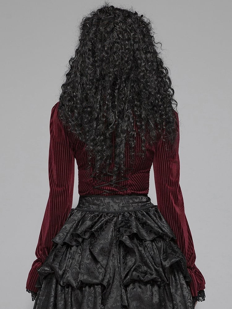 Red Velvet Dark-Grain Gothic Shirt