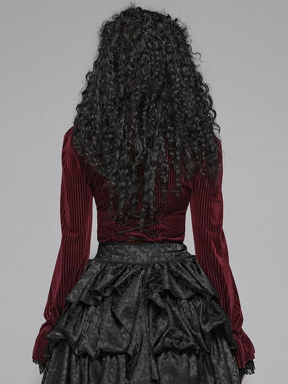 Red Velvet Dark-Grain Gothic Shirt