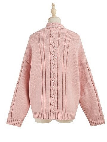 Heart-Shaped Pink and Knitted Cardigan Braided with Details Loita Patches