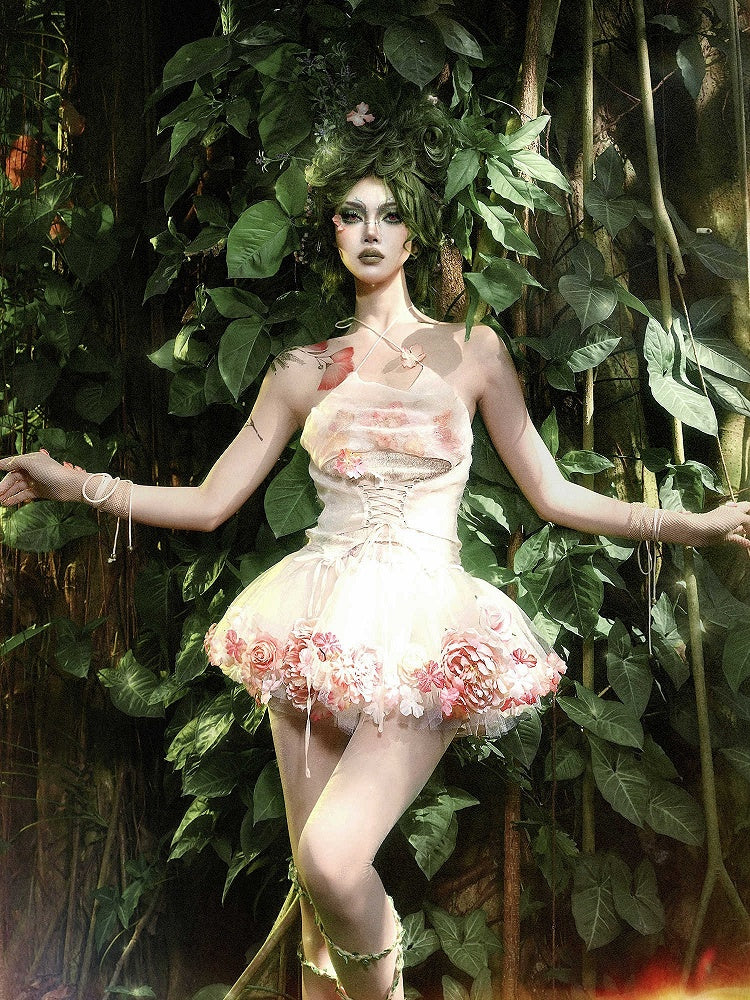 Neckholder-Ausschnitt, Wasserfallausschnitt, Fee, zum Selbstbinden, Blumenhals