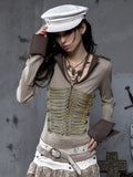 Collar Knit Gold Vintage Braid Punk Brown Military Khaki Suede with Top Notched