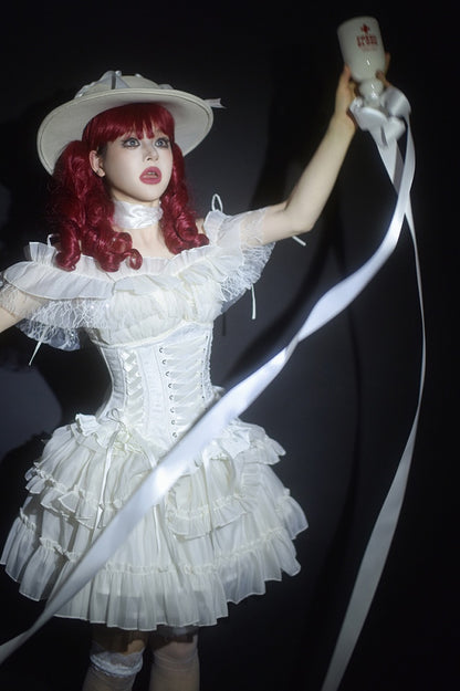 Lolita Lace-up Boned Corset White Details Gothic