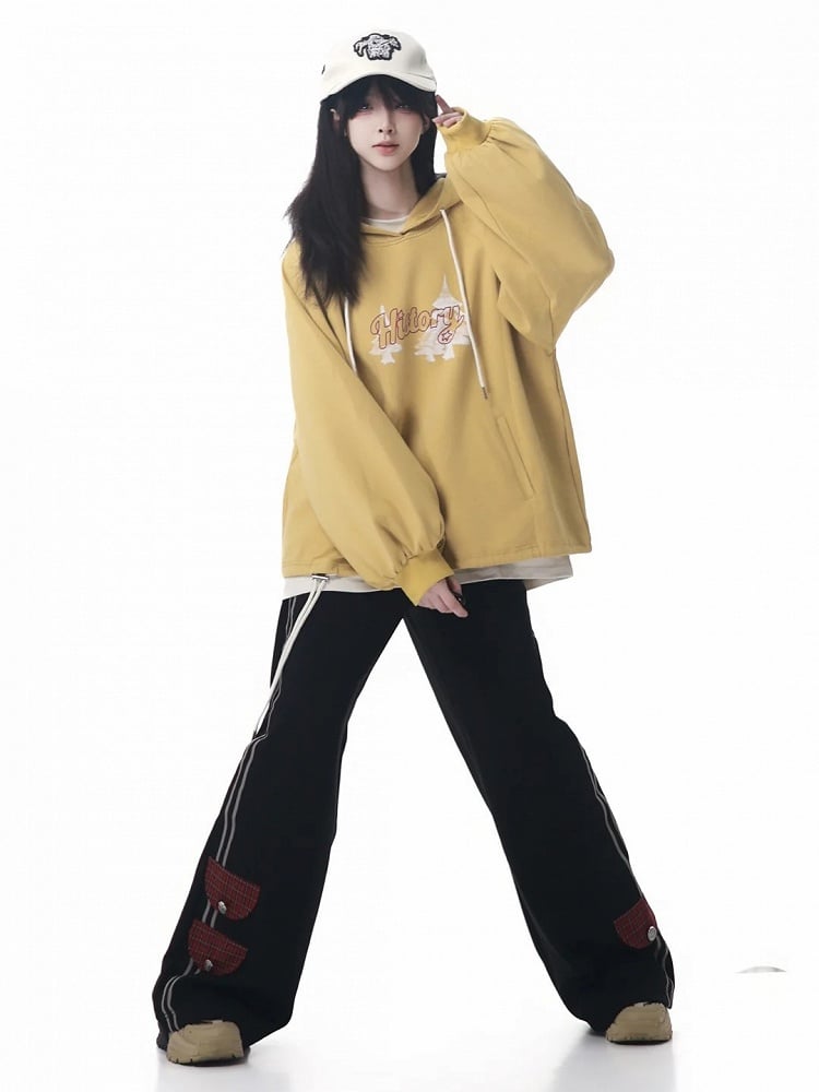 with Red Patchwork Straight-leg Detail Black Pants Plaid