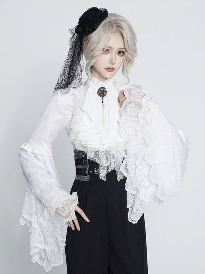 Flounce Collar Bell Sleeve Blouse with Lace Patchwork - DevilInspired Exclusive Collection