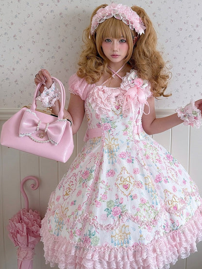 Rose Lolita Shoulder Bag with Pearl Chain and Huge Bow - Sheep Puff Bag
