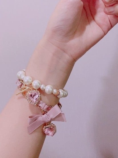 Bracelet Pearl Chain 2 Rhinestone Jirai Color Heart Options Double-Layer Kei