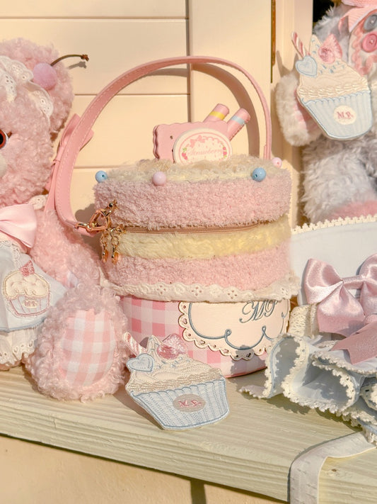 Süße Lolita-Plüsch-Cupcake-Tasche mit rosa Karomuster