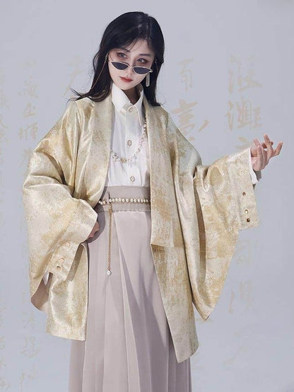 Sleeve Snap with Rear Style Chinese Unisex Practical Slit Closures Blazer Golden