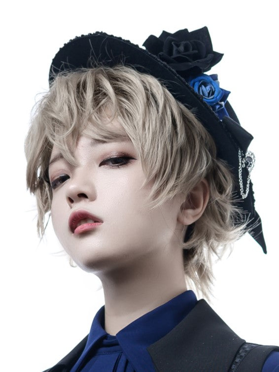 ロリータ王子ハット ブラック＆フラットブルーローズ