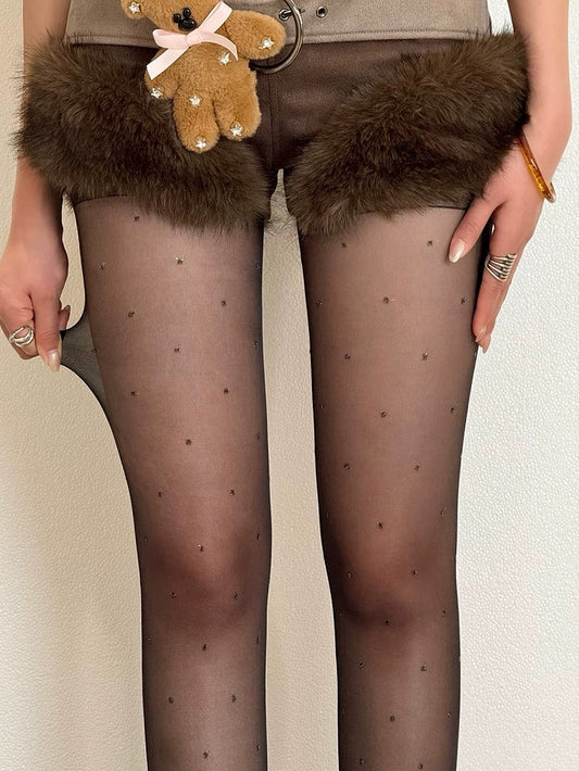 Semi-sheer Polka-dot Tights Black/White Pattern