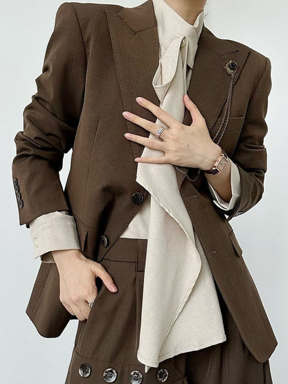 Vintage Tailored Unisex Collar Fit Coffee Notched Blazer Ouji with Lolita