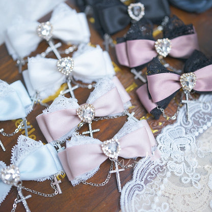 5ハートラインストーンレーストリムジライケイボウヘアクリップチェーンカラークロス