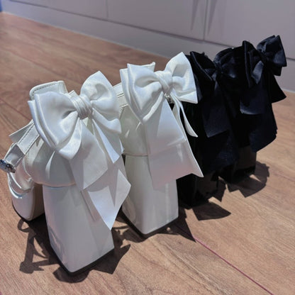 ゴシックブラック取り外し可能な蝶結びクロスバックルストラッププラットフォームハイブロックヒール