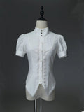 High-Neck Shirt with Detachable Jabot and Bow Pin