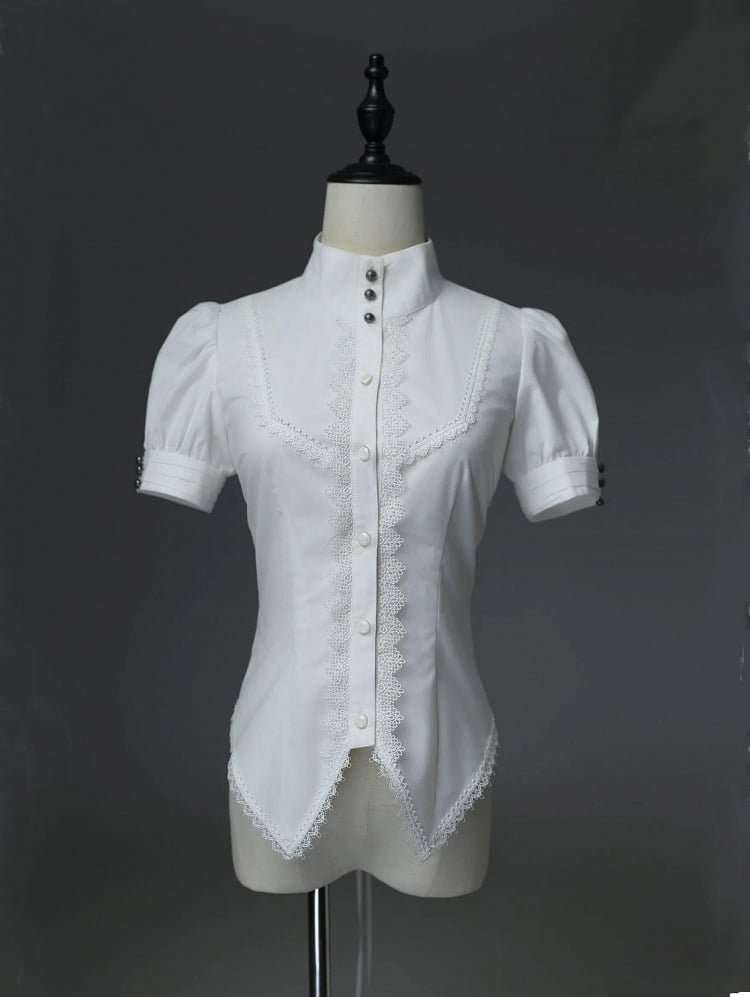 High-Neck Shirt with Detachable Jabot and Bow Pin