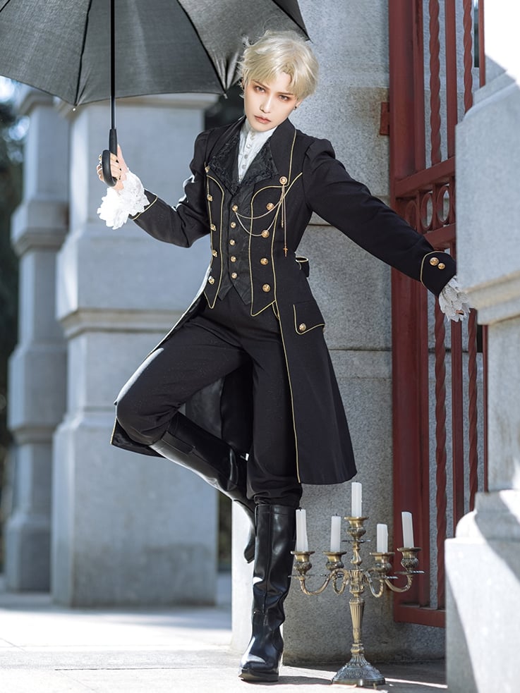 Ouji Lolita-Hose mit geradem Bein und Goldbesatz in Schwarz mit