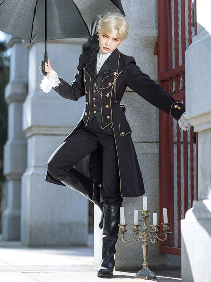 Ouji Lolita-Hose mit geradem Bein und Goldbesatz in Schwarz mit