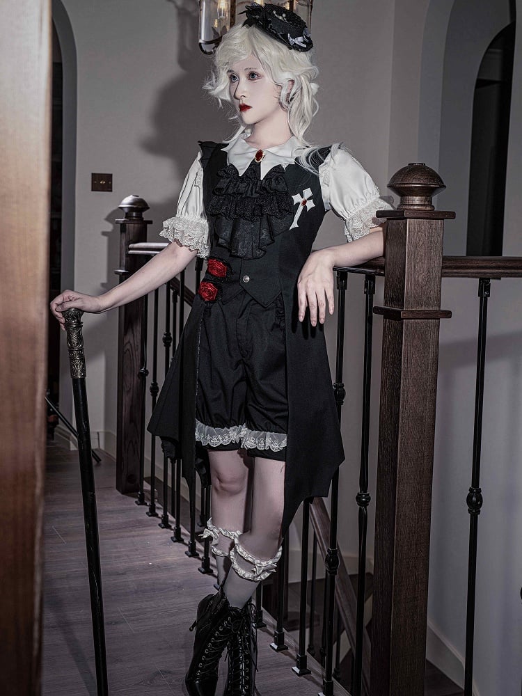 Schwanz Fledermaus Weste Schwarz Geformte Flügel Ouji Gothic Lolita Lange