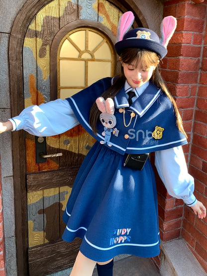 Zootopia Judy Navy Blue Fake Two-piece Preppy Style Dress with Free Waist Bag