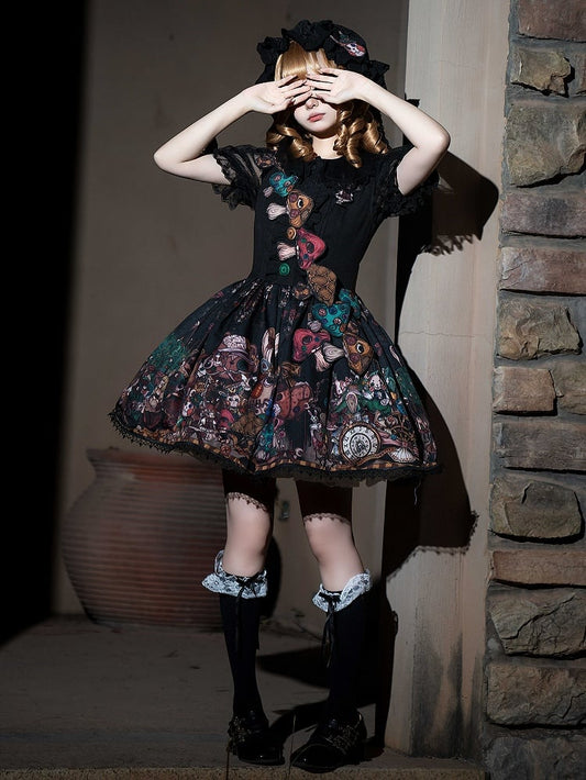 ブラックスクエアネックラインダークラビットキングダムロリータJSKセット