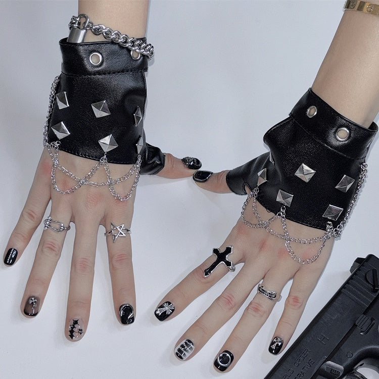 PU Studs Black Gloves Design Leather Punk