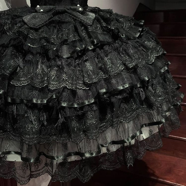 Schmetterling Hanayome Rock Stufenkleid Hime Mieder Lolita Stoff Ganz Schwarz