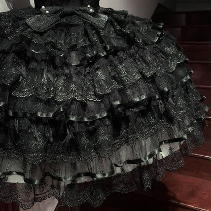 Schmetterling Hanayome Rock Stufenkleid Hime Mieder Lolita Stoff Ganz Schwarz