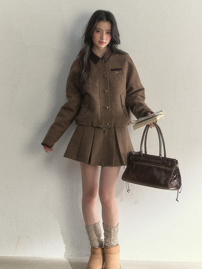 Vintage Houndstooth Brown Skirt