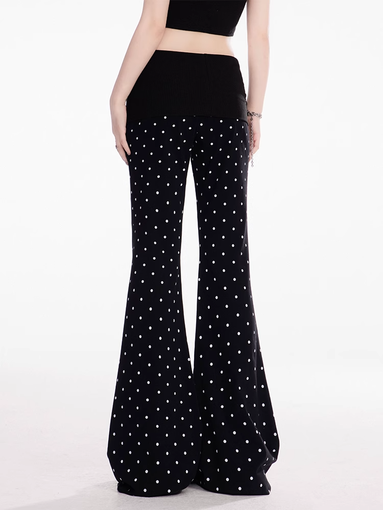Ausgestellte Freizeithose Schwarz Polka Dot Elastische Taille Schmal geschnitten