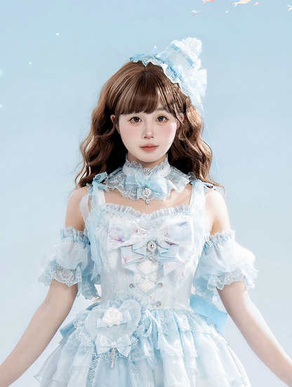 Ras de cou en dentelle bleue avec pendentif strass - Mewroco