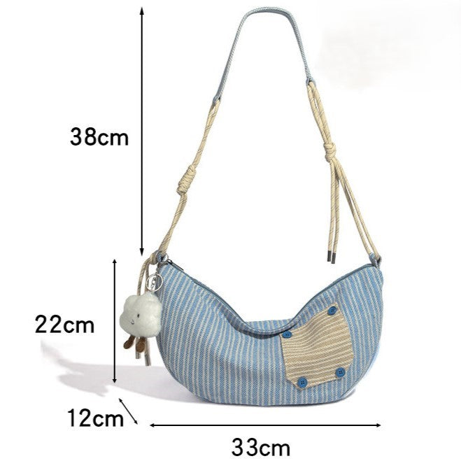 Stripe Blue Bag Decorated Crossbody