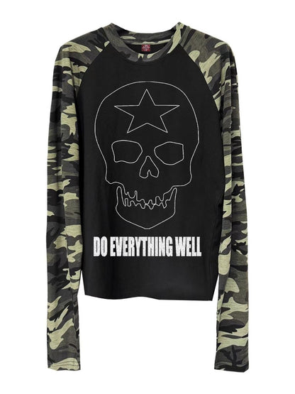 Black Skull Print Camo Long Sleeve Punk Top - DETW OnLine