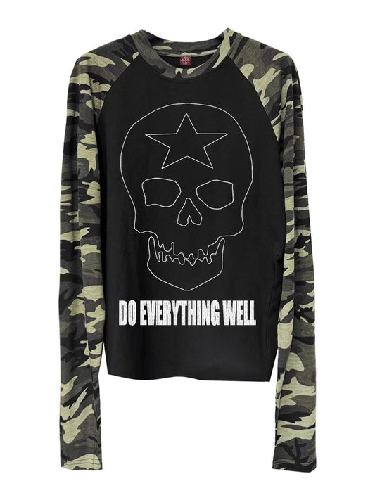 Black Skull Print Camo Long Sleeve Punk Top - DETW OnLine