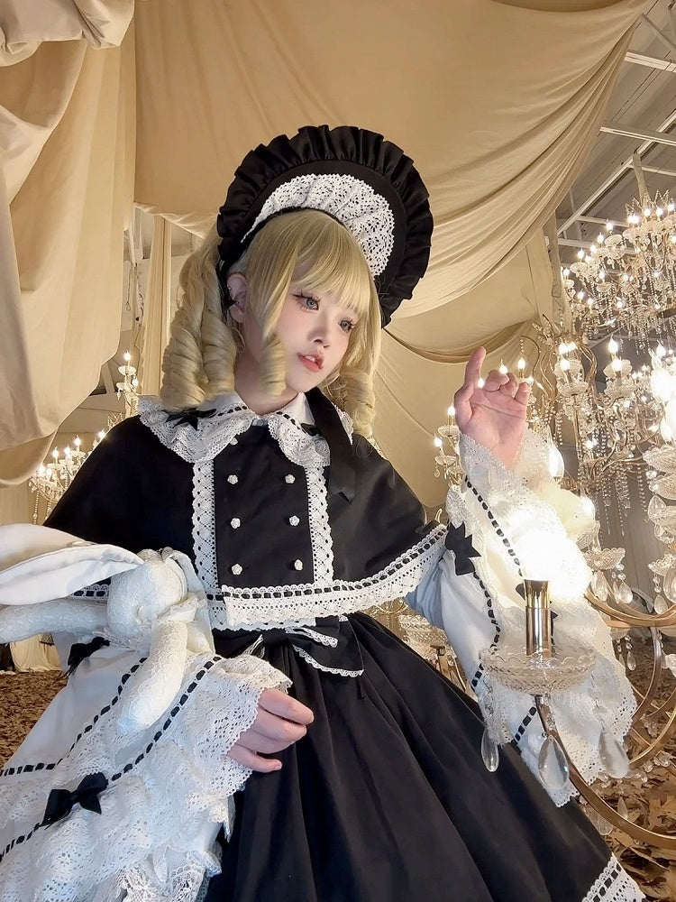 Decoration Black Bowknots White Peter Pan Collar Bell Sleeves Blouse