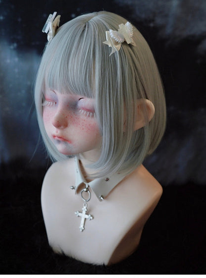 White Gothic Cross Wing Bow Hairclips