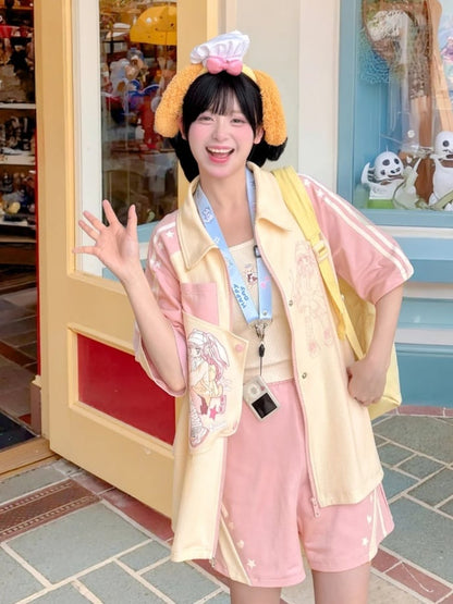 Rosafarbene, lockere Shorts mit elastischer Taille