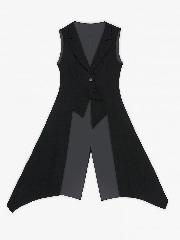 Ouji Lolita Black Tailcoat Vest with Peaked Lapel by ASAE