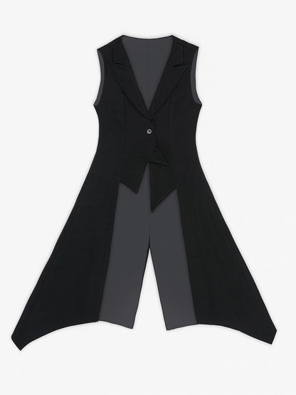 Ouji Lolita Black Tailcoat Vestwith Peaked Lapel&Triangular Back Slit