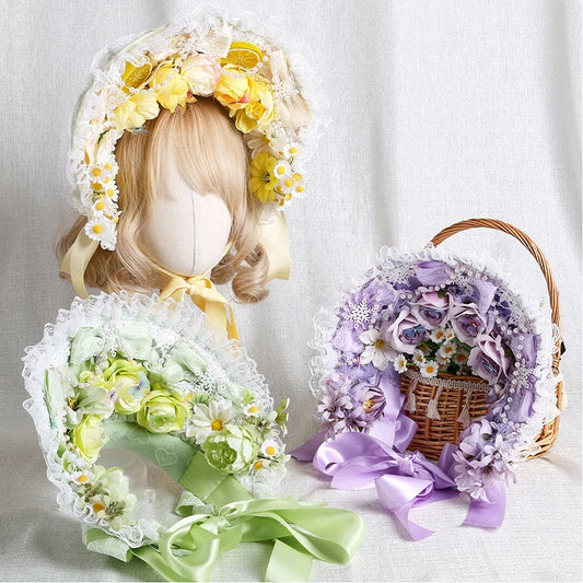 Floral 7-Color Lace Decor Pearl Butterfly Bonnet