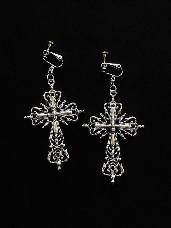 Silver Cross Earrings Gothic