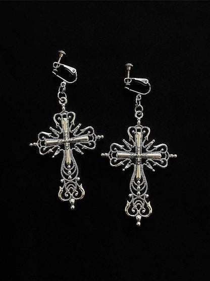 Silver Cross Earrings Gothic