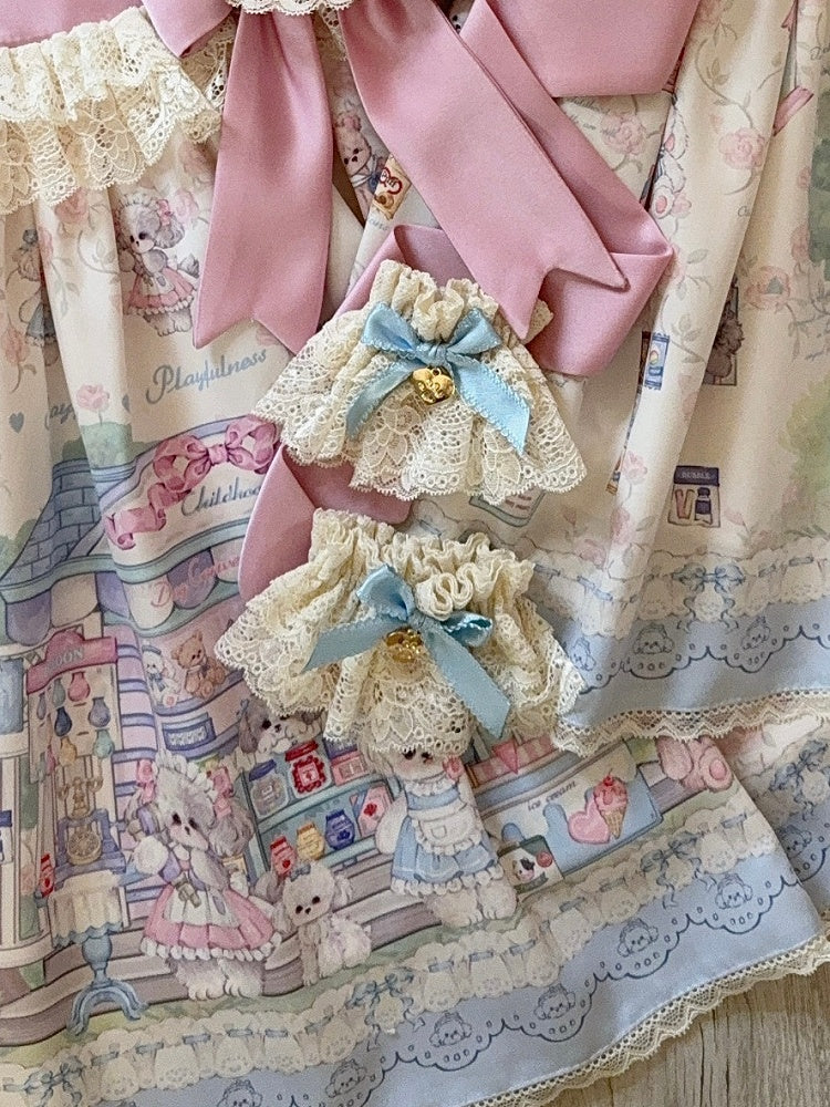 ベージュブルーのリボン付きカフスリスト