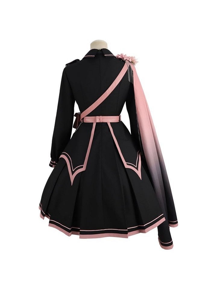 3D Shoulder Accents One with Flower Pink Black to Gradient Print Cape