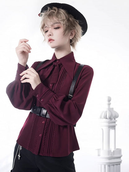 プリンス レース スリーブ 4 とロングディテール フォールドオーバー プリーツオプション カラーシャツ カラーポイント