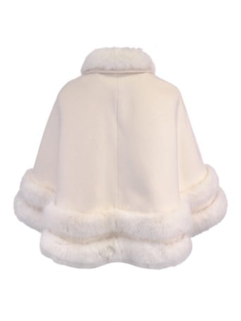 Umhang aus Kunstfleece, weiß, mit pelzbesetzten Schleifenakzenten, cremefarben