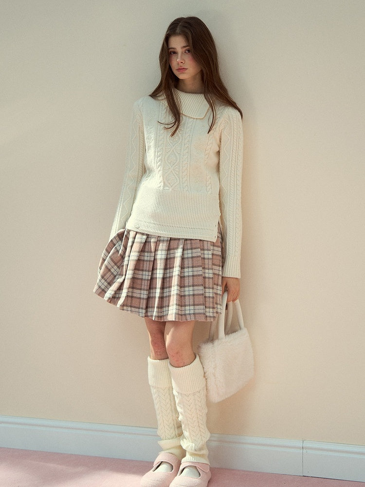 Elegant Sweater Cable Mock White Knit Vintage Neck