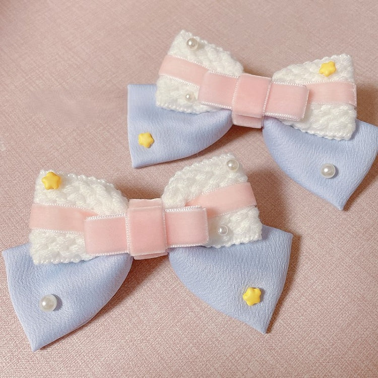Blue Bead Star Bowknot Pink Accents Hairclips and with