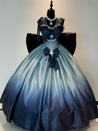 きらめく星空の夜空グラデーションブルーのゴージャスなバースデードレス、プロムドレス