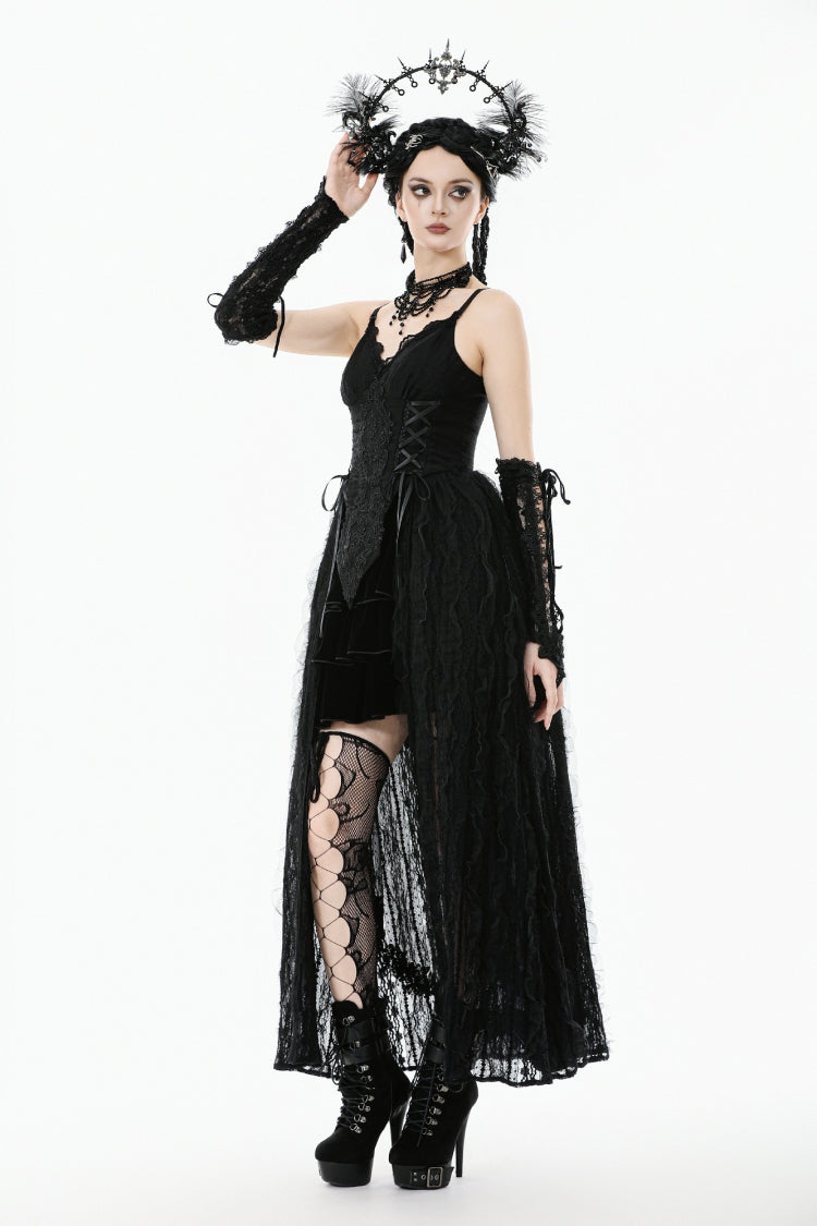 Black Floral Embroidered Lace Slip Dress Gothic Sleeveless