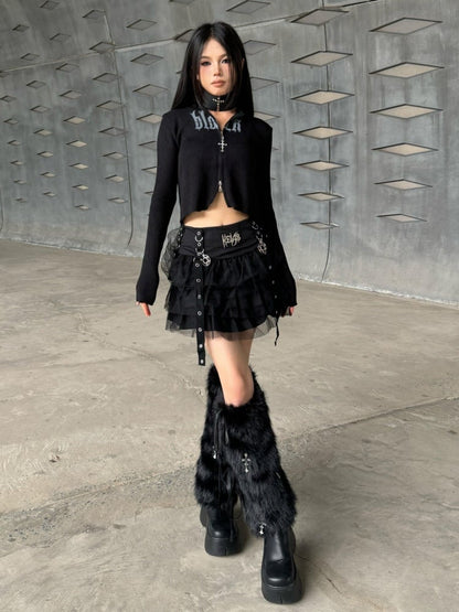 クロスチャーム ブラック ゴシック パンク 蝶結び フェイクファー レッグウォーマー